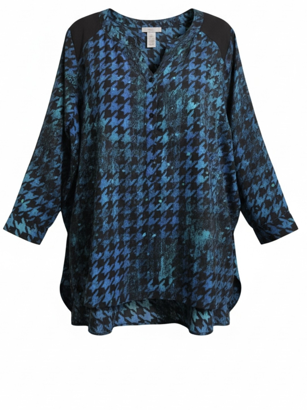 CATHERINES Women's Blue & Teal Houndstooth Tunic Blouse